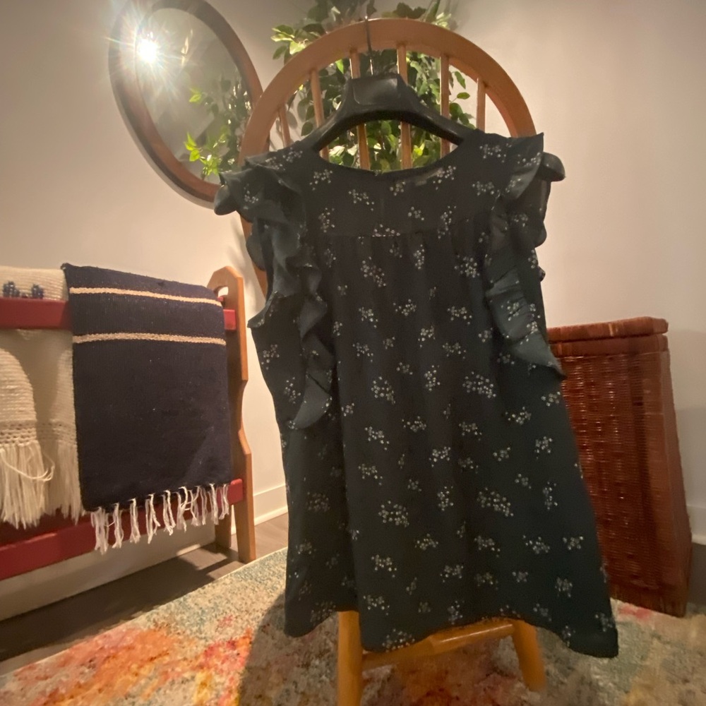 Floral Print Green Tank with Ruffles - Picture 3 of 4